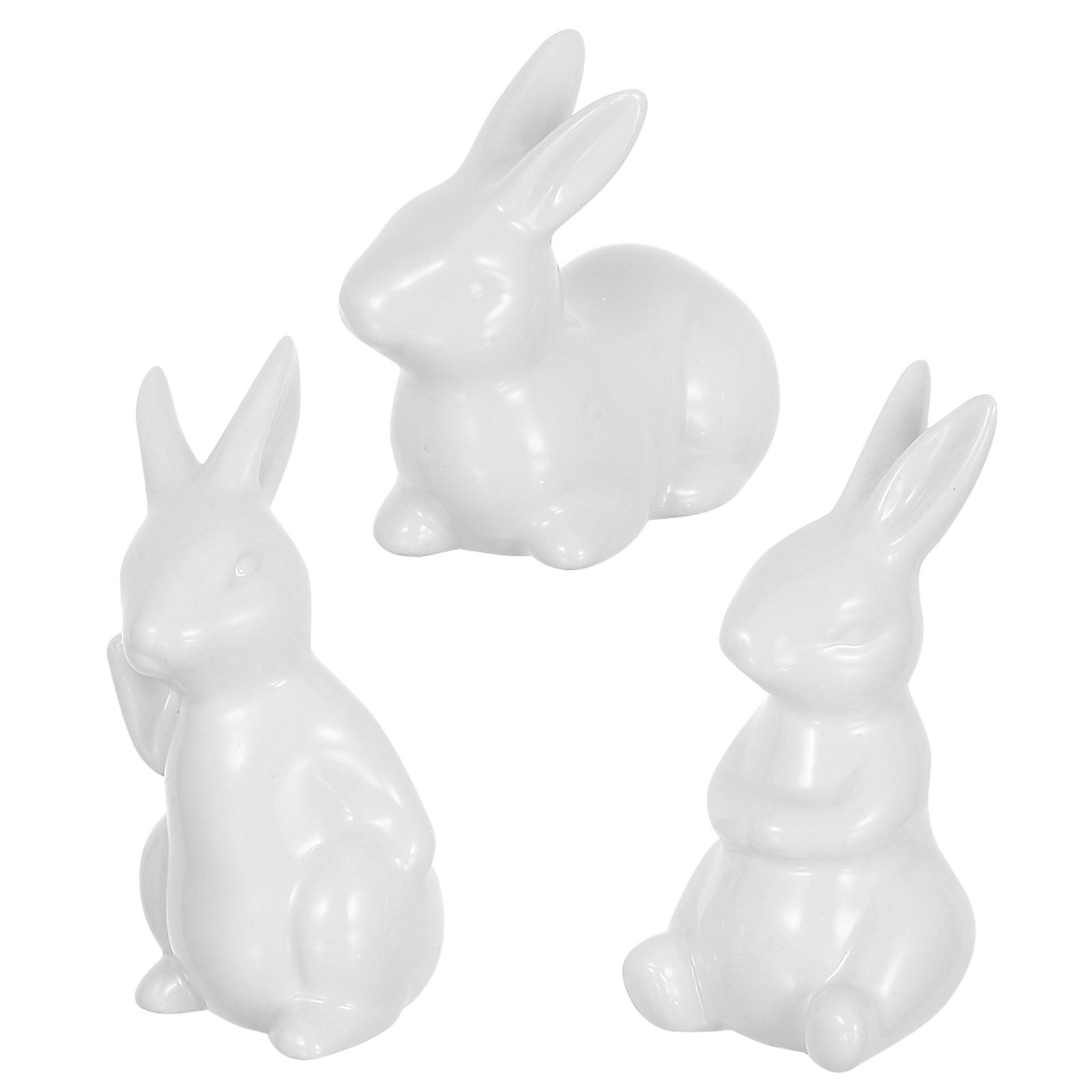 Ceramic Rabbit Figurine Decors 6Pcs White Compact and Portable Bunny Decor Set