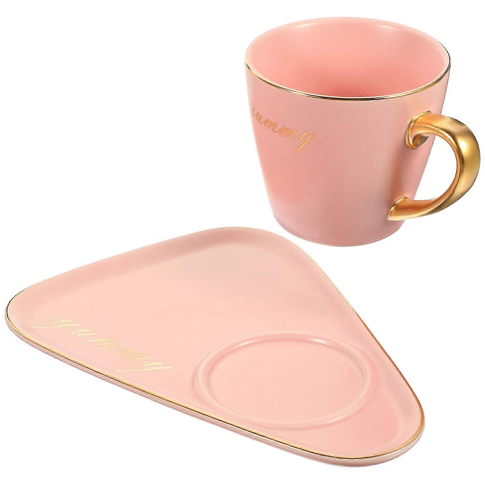 Ceramic Coffee Cup Set For Home Use Minimalist Design 12X9CM Pink Handle Design 1Set