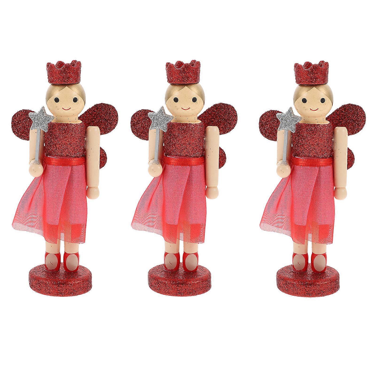 Festive Wooden Nutcracker Angel Puppet for Decor 6Pcs Walnut Doll Crafts