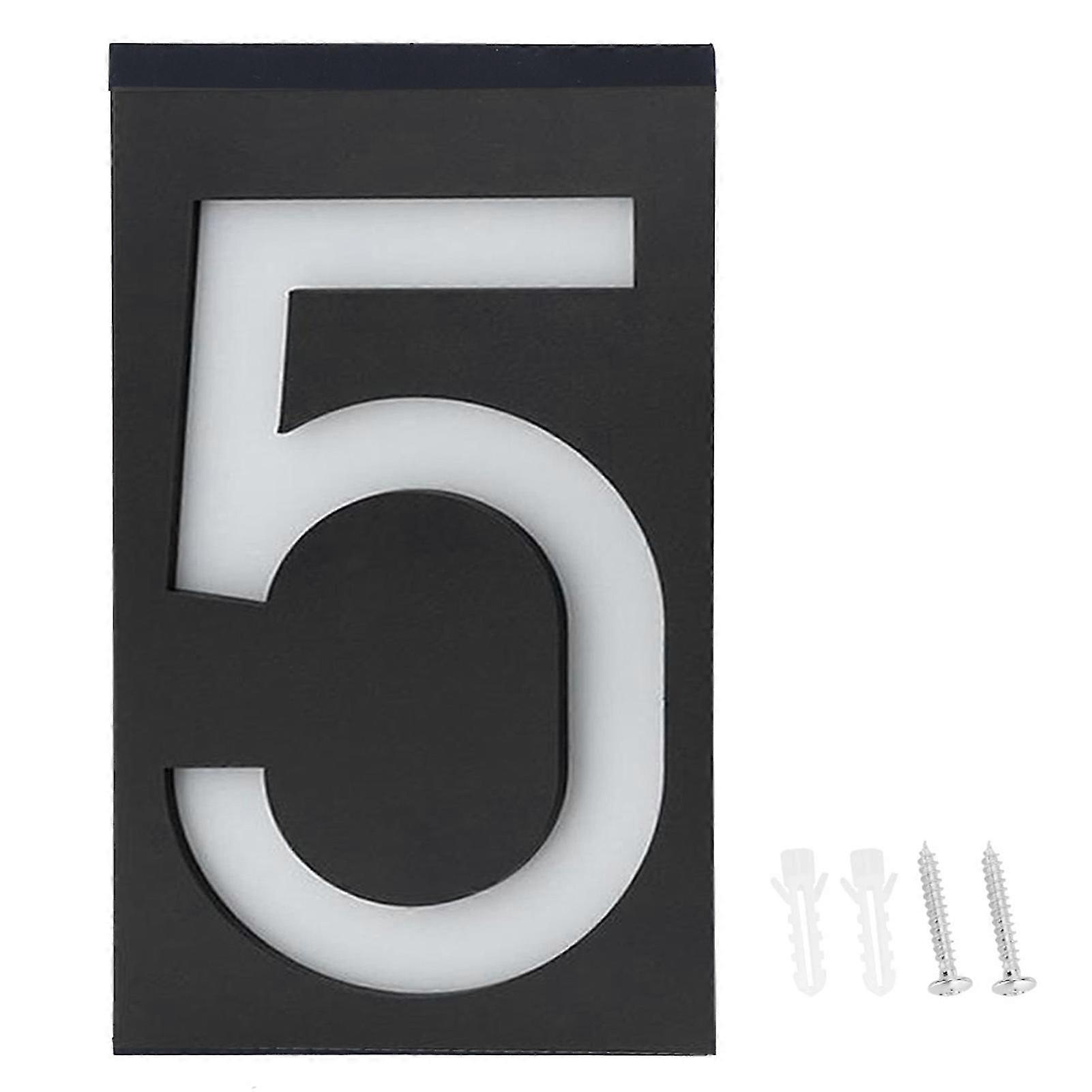 屋外ソーラーパワーLED番号サインライトハウスホテルストアドアアドレスライトプレート(Numro 5)