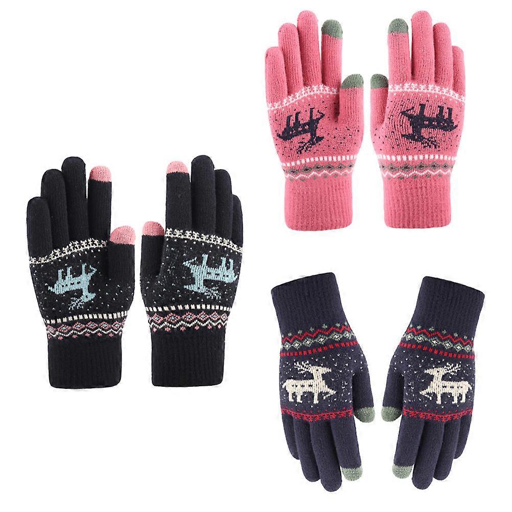 Women Knit Gloves for Cold Weather Protective Fingered Winter Insulating Assorted Color 3pairs
