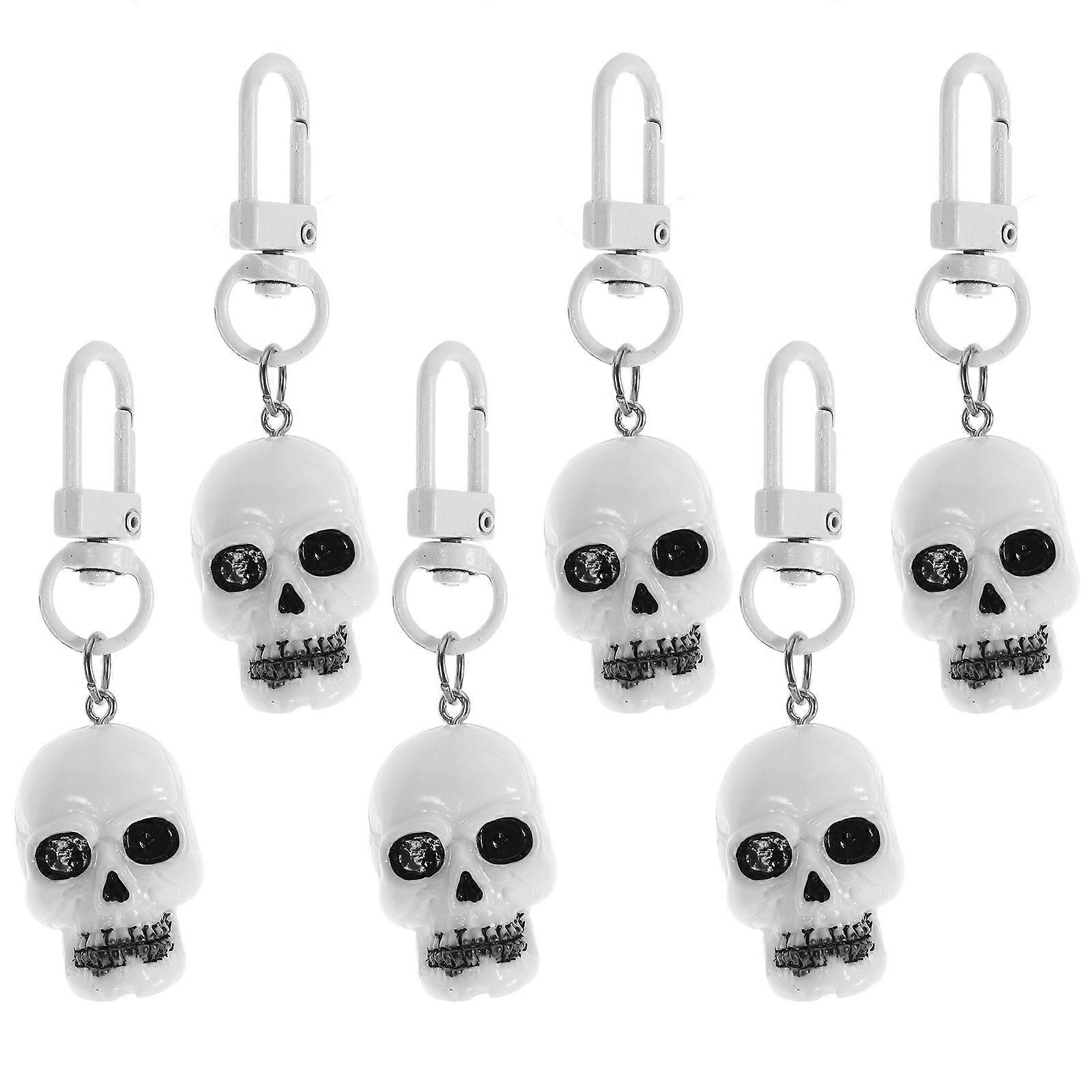 Halloween Skull Keychain for Bag Hanging Decor 6Pcs White Resin Keychains