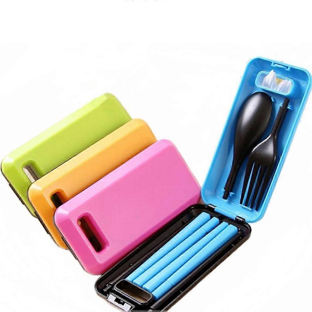 -Friendly Set 3Pcs Environmental Fork Spoon and Chopsticks Ideal for Outdoor Adventures with Convenient Case in Rosy Color