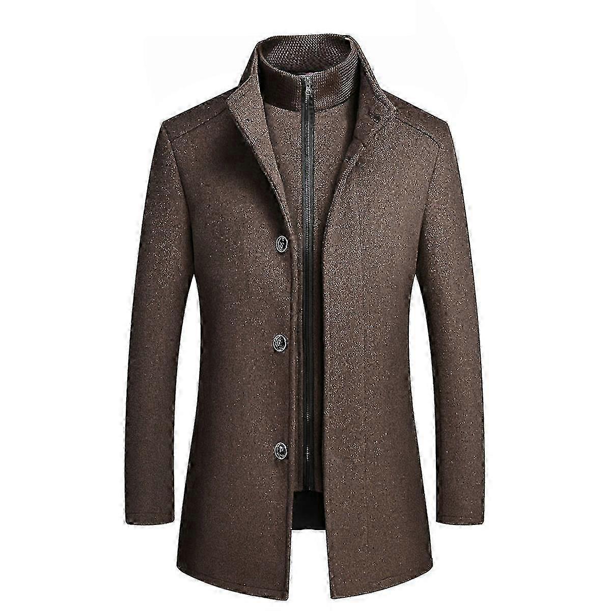 VAWAN Mens Wool Solid Detachable Lining Thick Slim Overcoat 2025