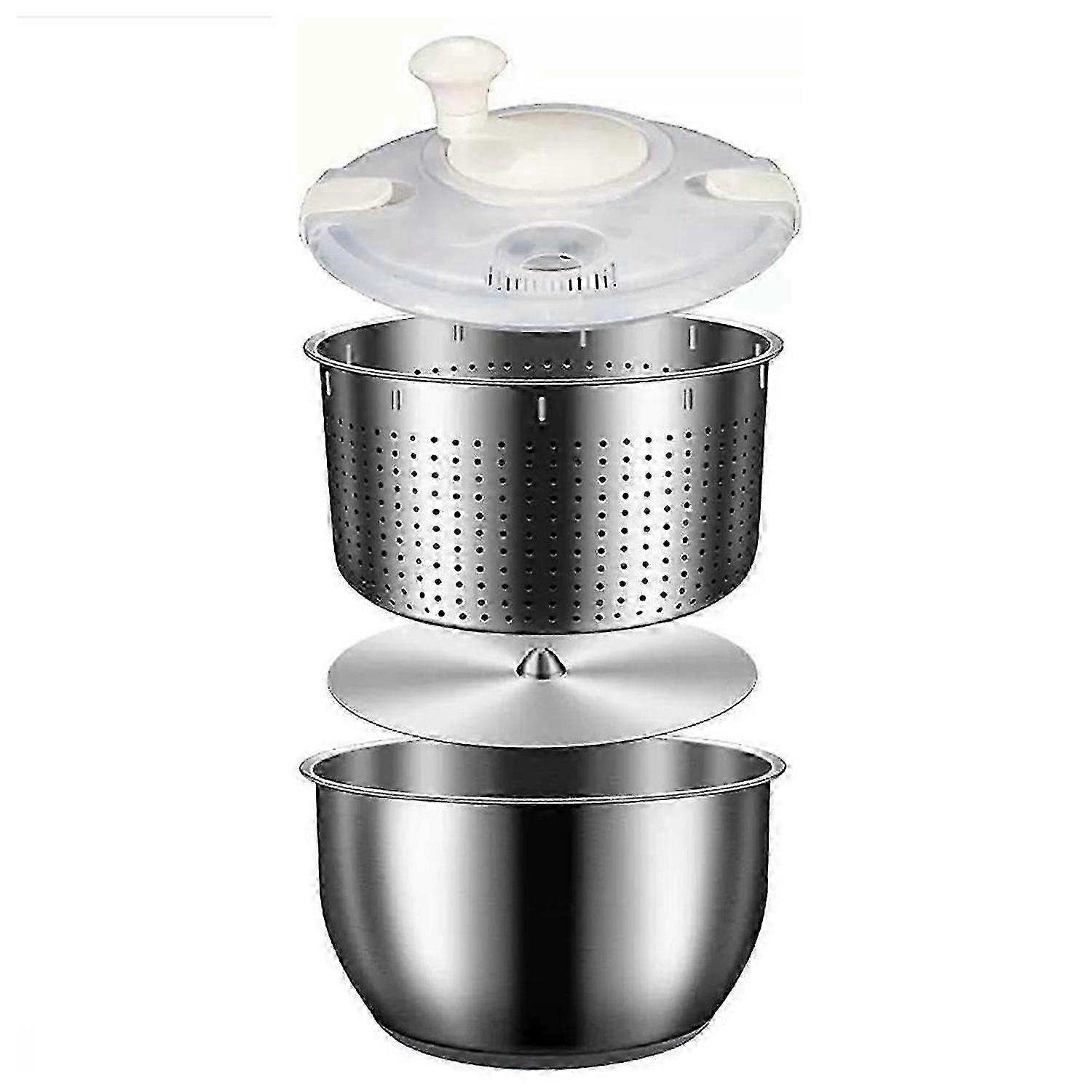 6L Salad Spinner Stainless Steel Large Vegetable Washer with PP Lid