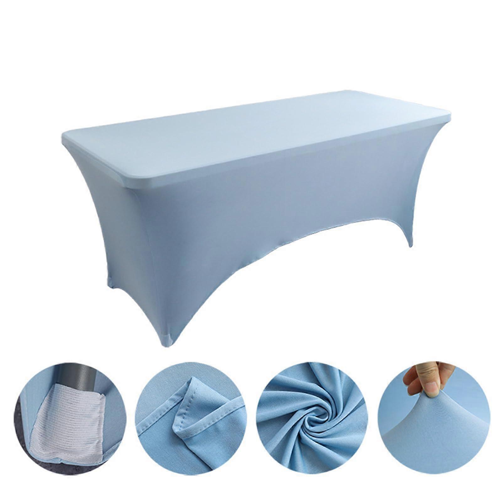 Bar Table Covers Stretch Set Of 2 White And Sky Blue Washable For Bistro And Standing Tables 183x75x75 Cm