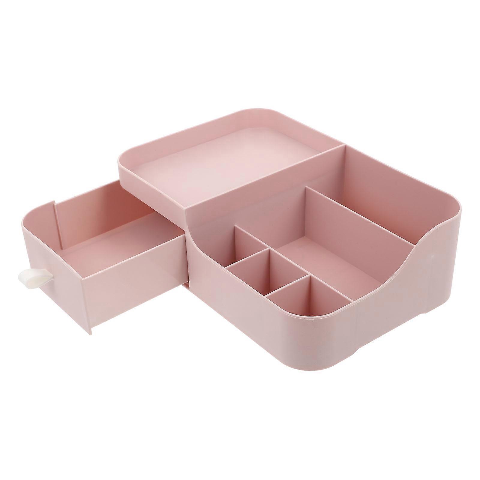 Cosmetic Organizing Box Storage Holder for Desktop Use 2Pcs Pink Plastic