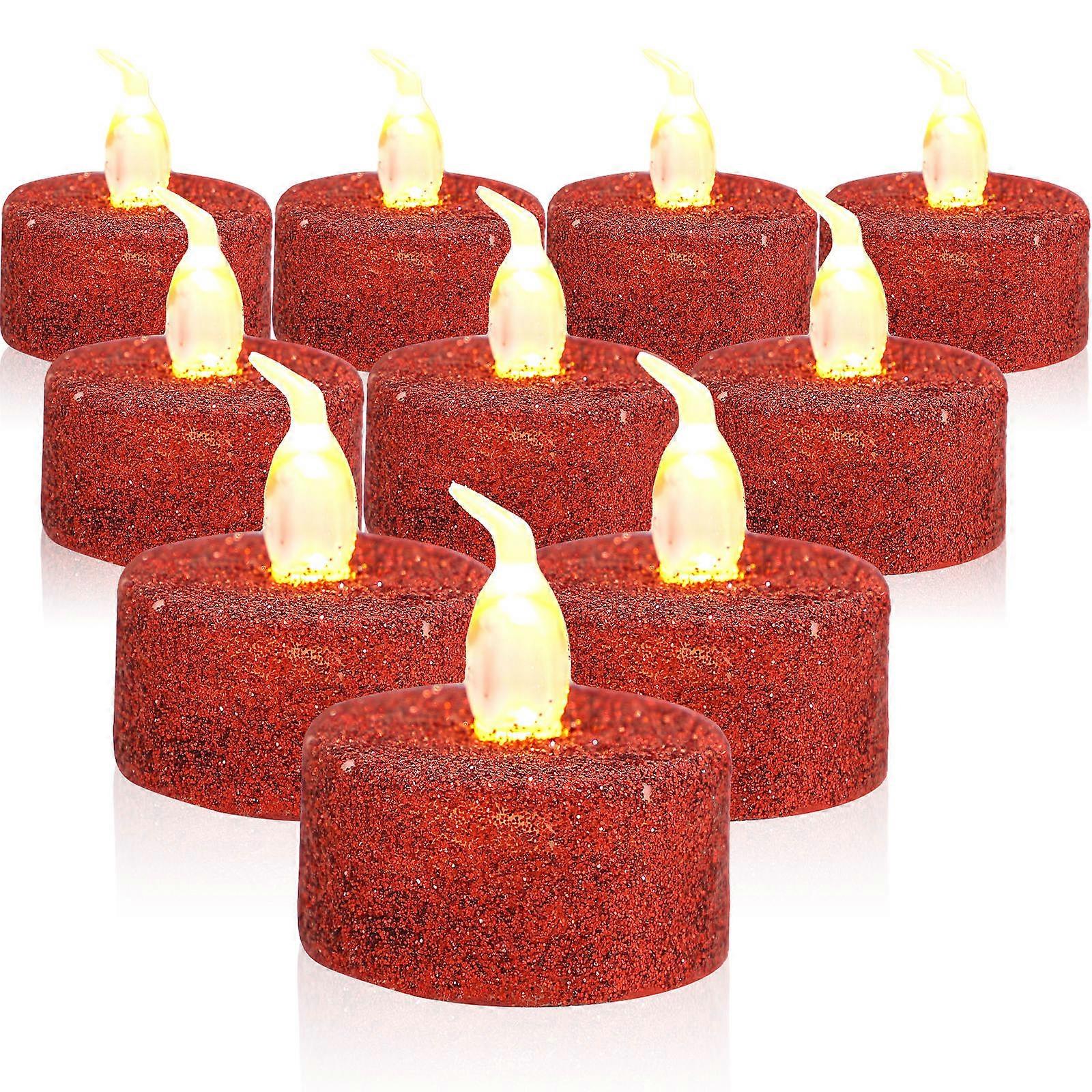 Realistic Flameless Candles 12Pcs Glitter Effect Candle Light For Weddings Valentine's Day Decor Homes Red Candle Shape