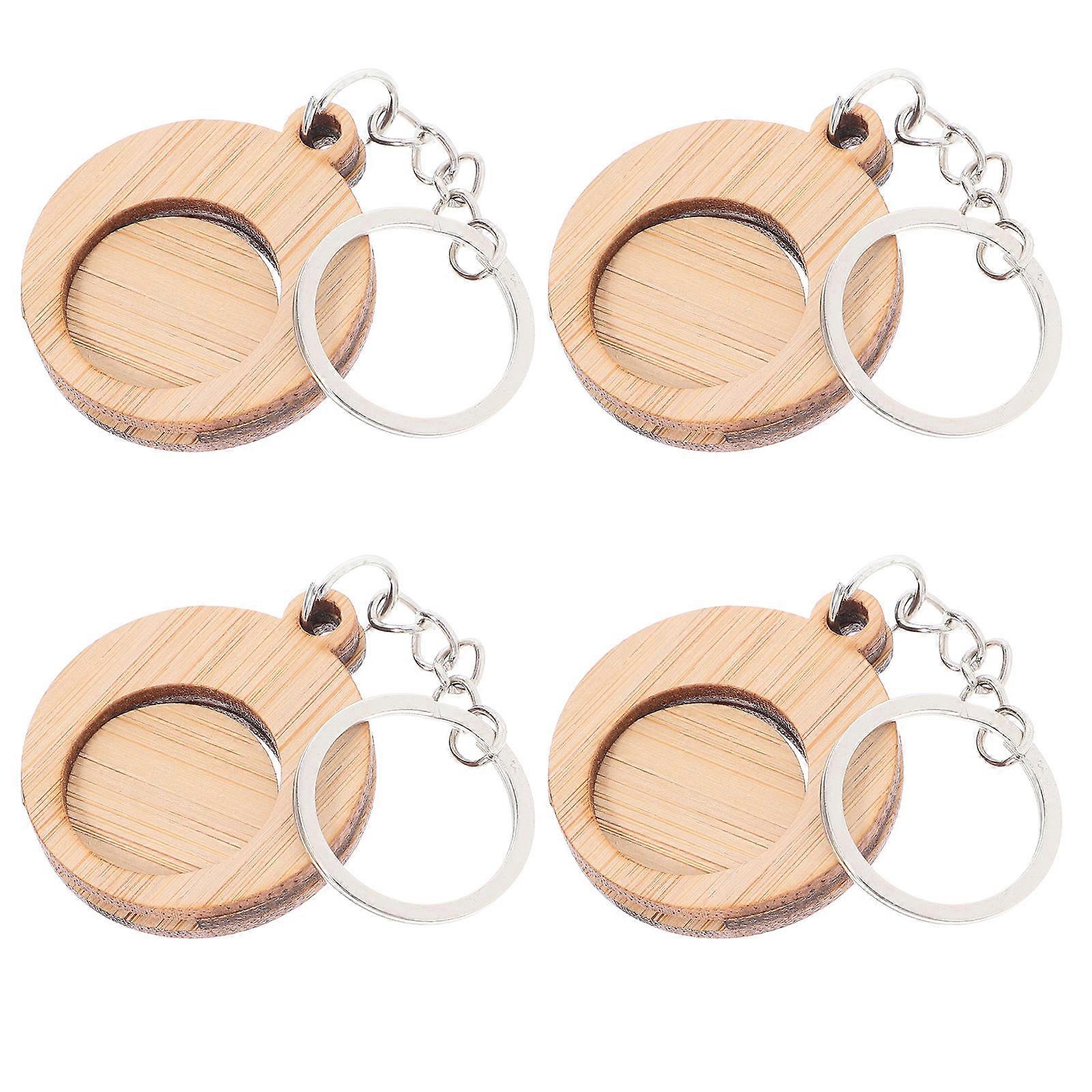 Bamboo Keychain Shopping Cart Coin Token Holder for 4 Pieces Set