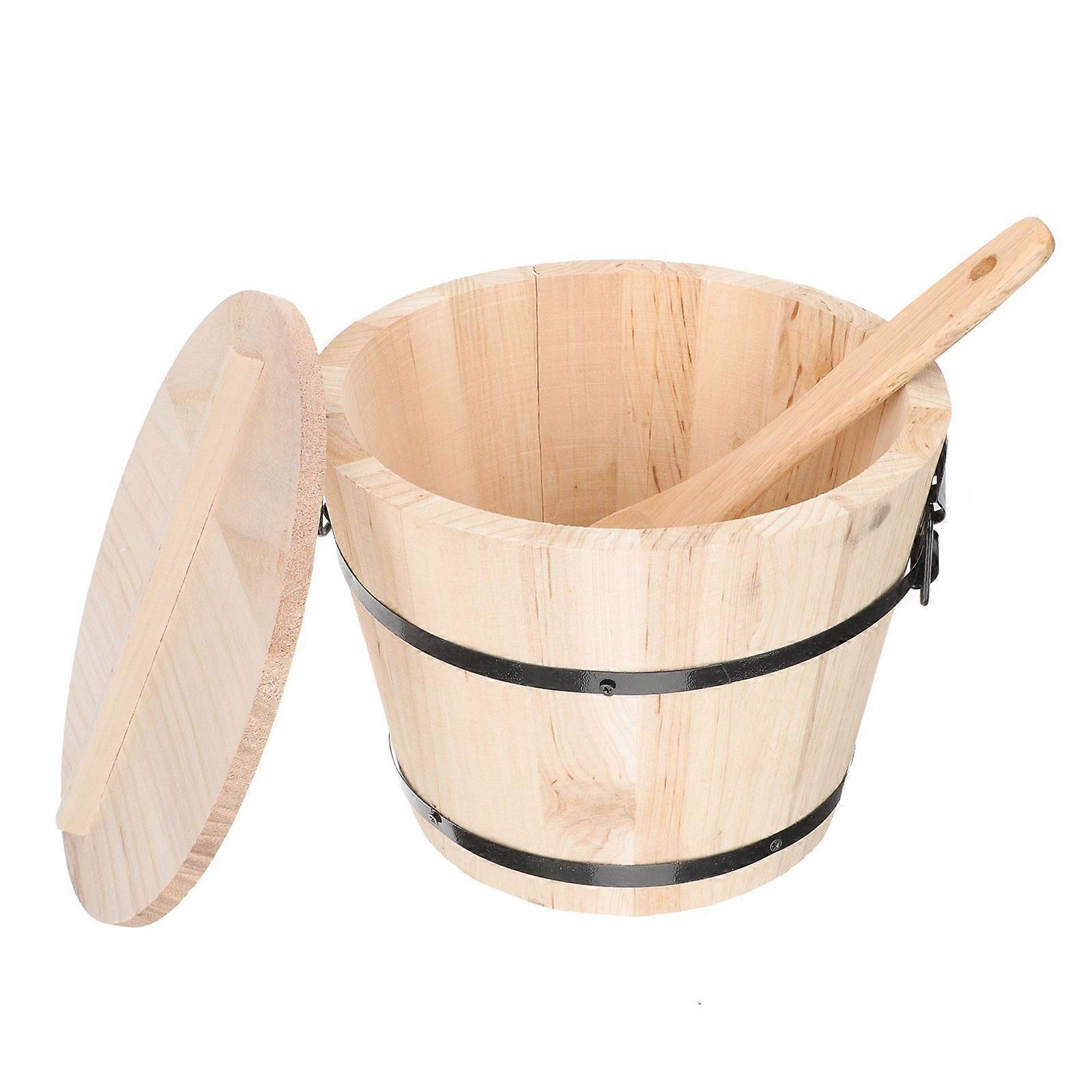 Rice Storage Container for Kitchen 3Sets Wooden Rice Bucket
