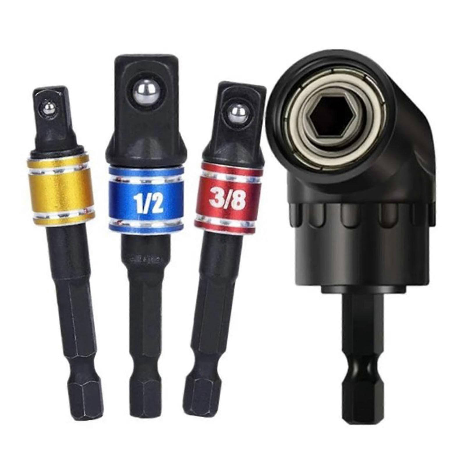 4Pcs Drill Adapter 105° Angled Bit 1/2in 3/8in 1/4in 360° Socket Adapters for Nut Screw 25-26s