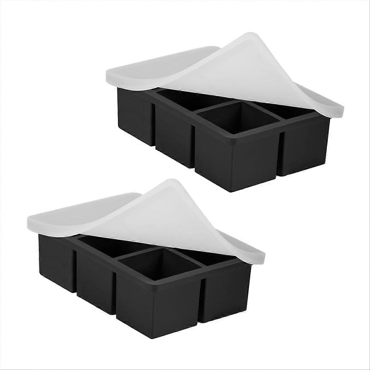 Two Ice Molds, Reusable Square Ice Tray with Cover