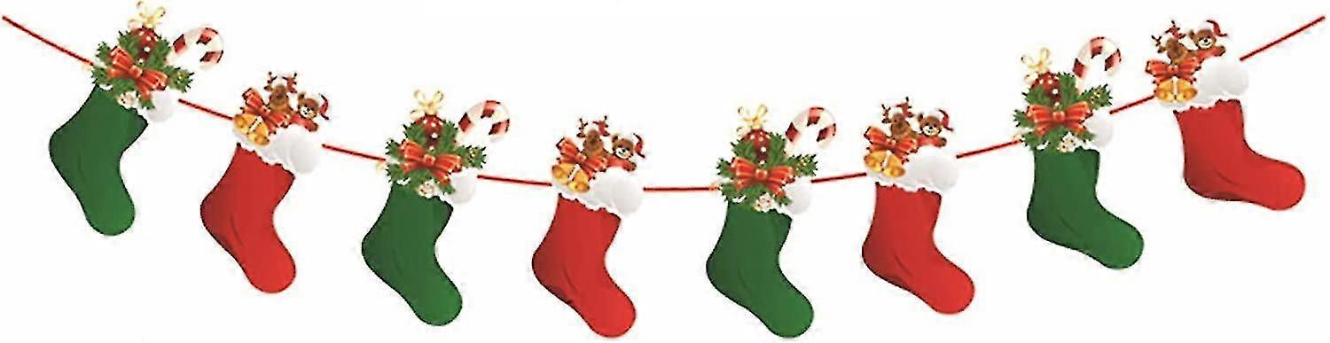 Christmas Sock Banner, Different Pattern Sock Shaped Christmas Banner, Home Party New Year Decoration