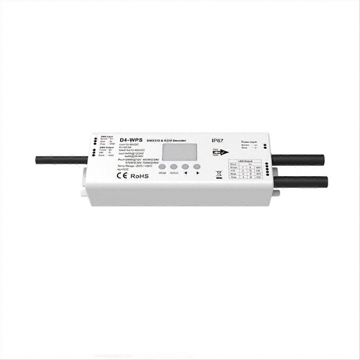 DA4-WPS DMX512/RDM Decoder 12V-48V DC 4CH Dimmer DT8 DT6/PWM Dimming for Single Color/CCT/RGB/RGBW