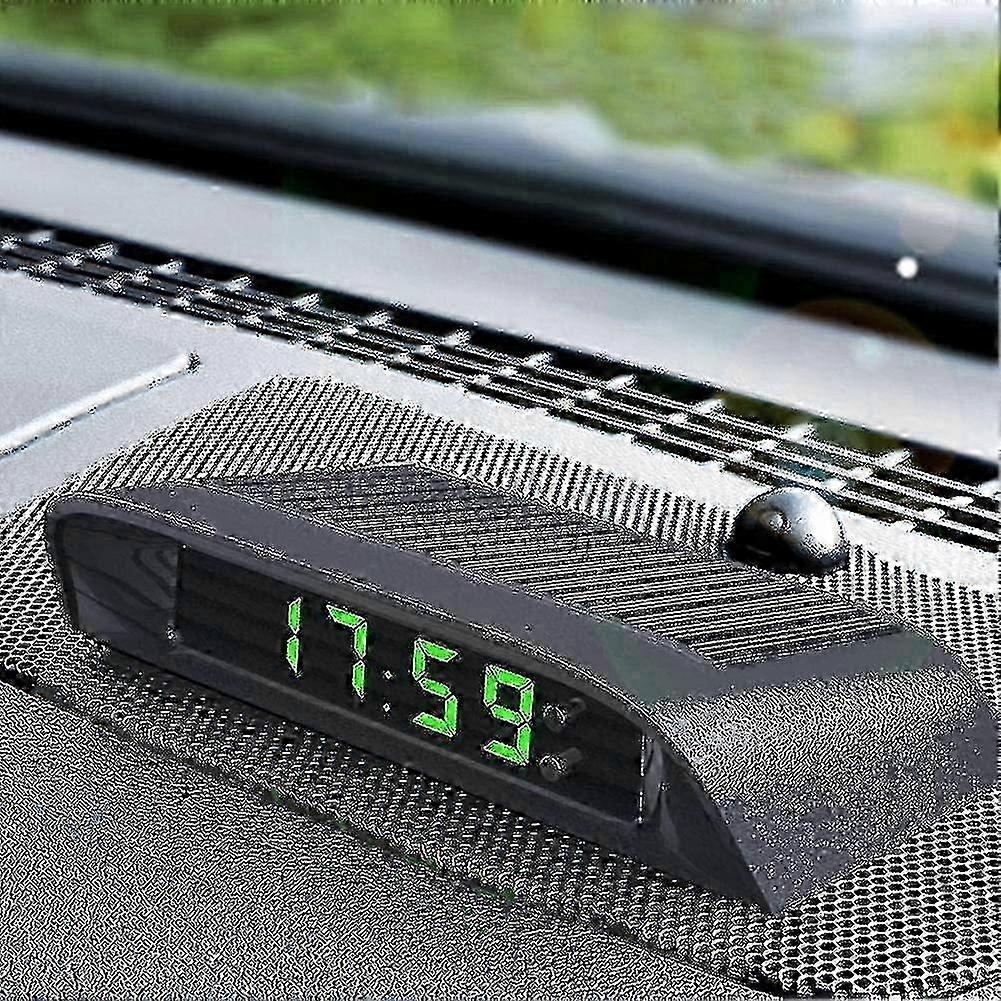V Solar Car Thermometer Clock with LCD Display - Multi-Function 12-24V Car Clock with Time, Date, and Temperature Features 500mAh Battery