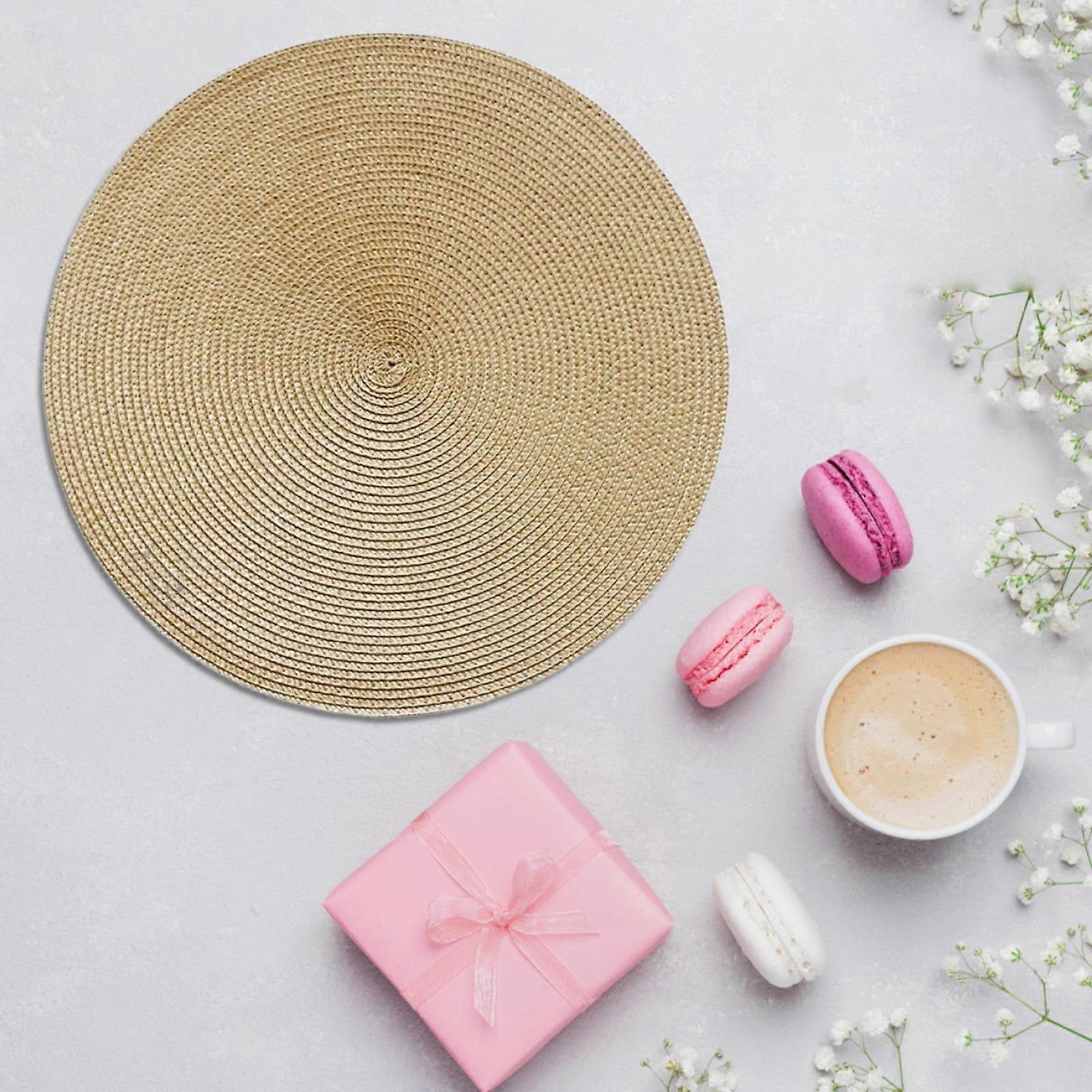 Markdown! Poaug Place Mat Clearance Placemat,Woven Spiral Table Placemats 15 Inches Round Set Of 4 Non Slip Dining & Kitchen Table Mats Gold