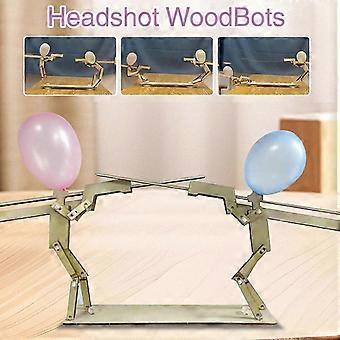 Headshot WoodBots, Handmade Wooden Shooting Puppets Balloon Game, 2025 New Whack A Balloon Strategy Board Game, Balloons Bamboo Man Battle