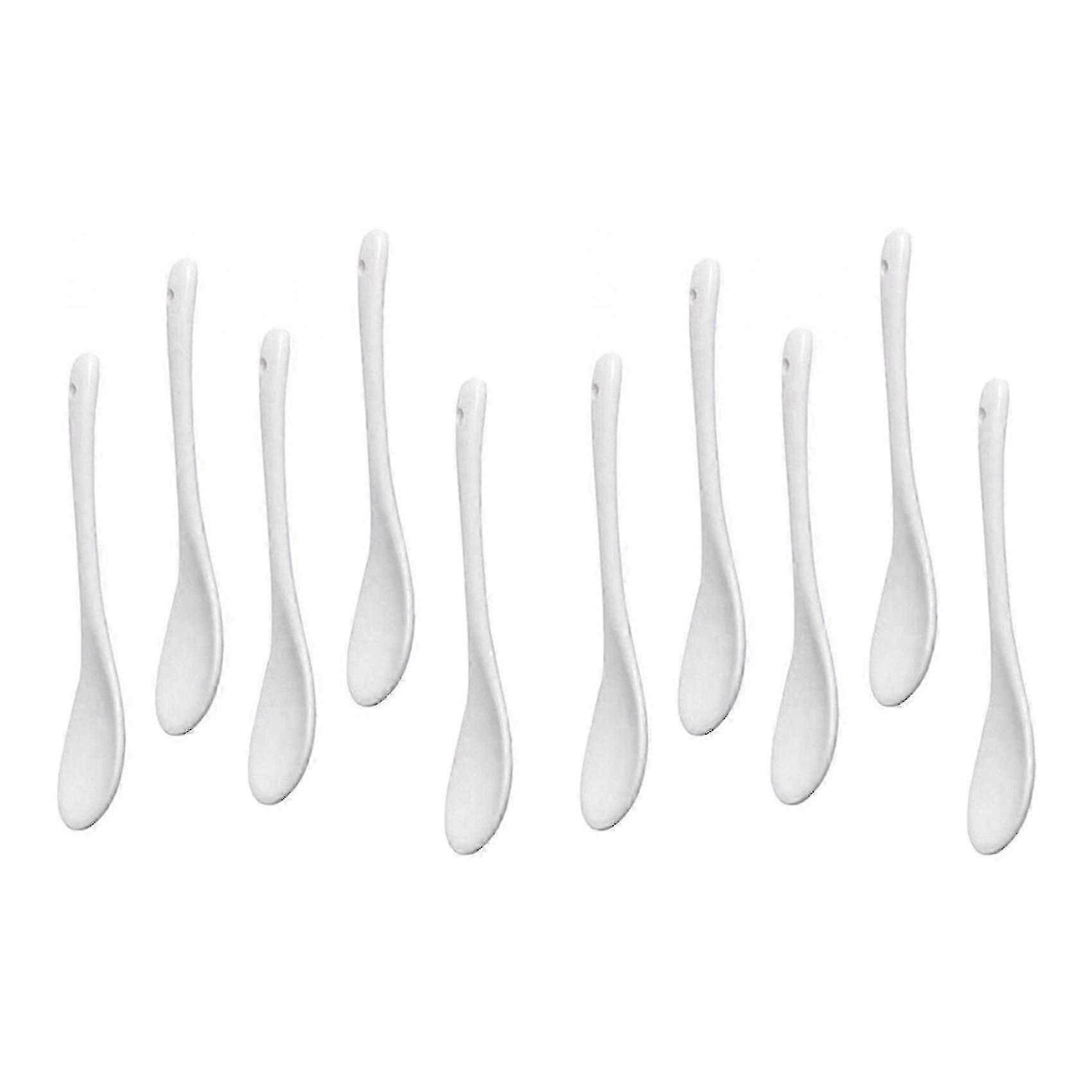 10 Pack White Porcelain Egg Spoons Ceramic Spoons Coffee Dessert Spoons