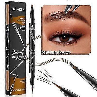 Hellokiss Liquid Eyebrow Pen,2 in 1 Dual-ended Natural 4 Fork Tip Liquid Eyebrow
