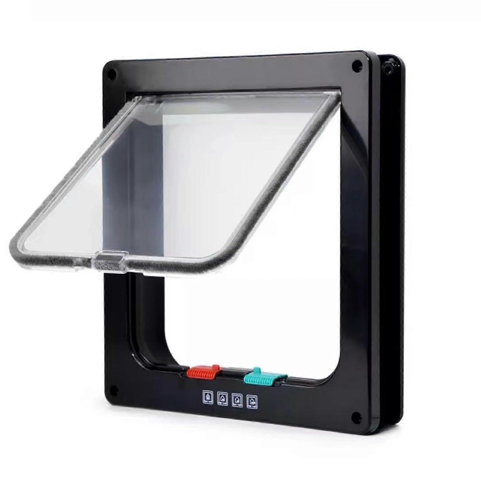 Cat Door with 4Way Locking Magnetic Flap for Small Dogs and Cats, Indoor or Window Use, Black