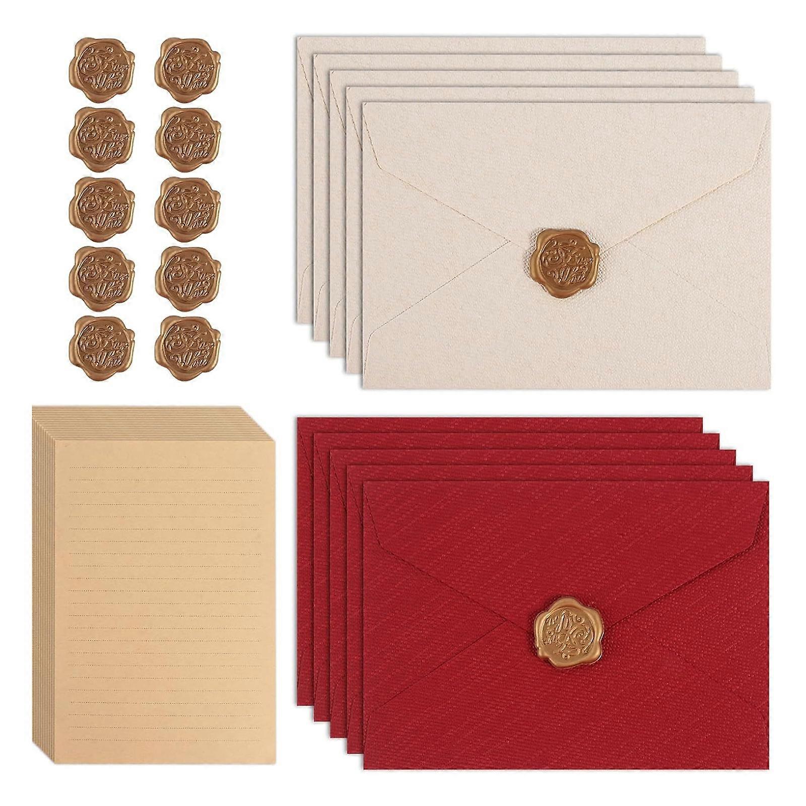 35Piece Linen Paper Stationery Set With Envelopes Letter Sheets And Sealing Candle Seal For Invitations Multicolor
