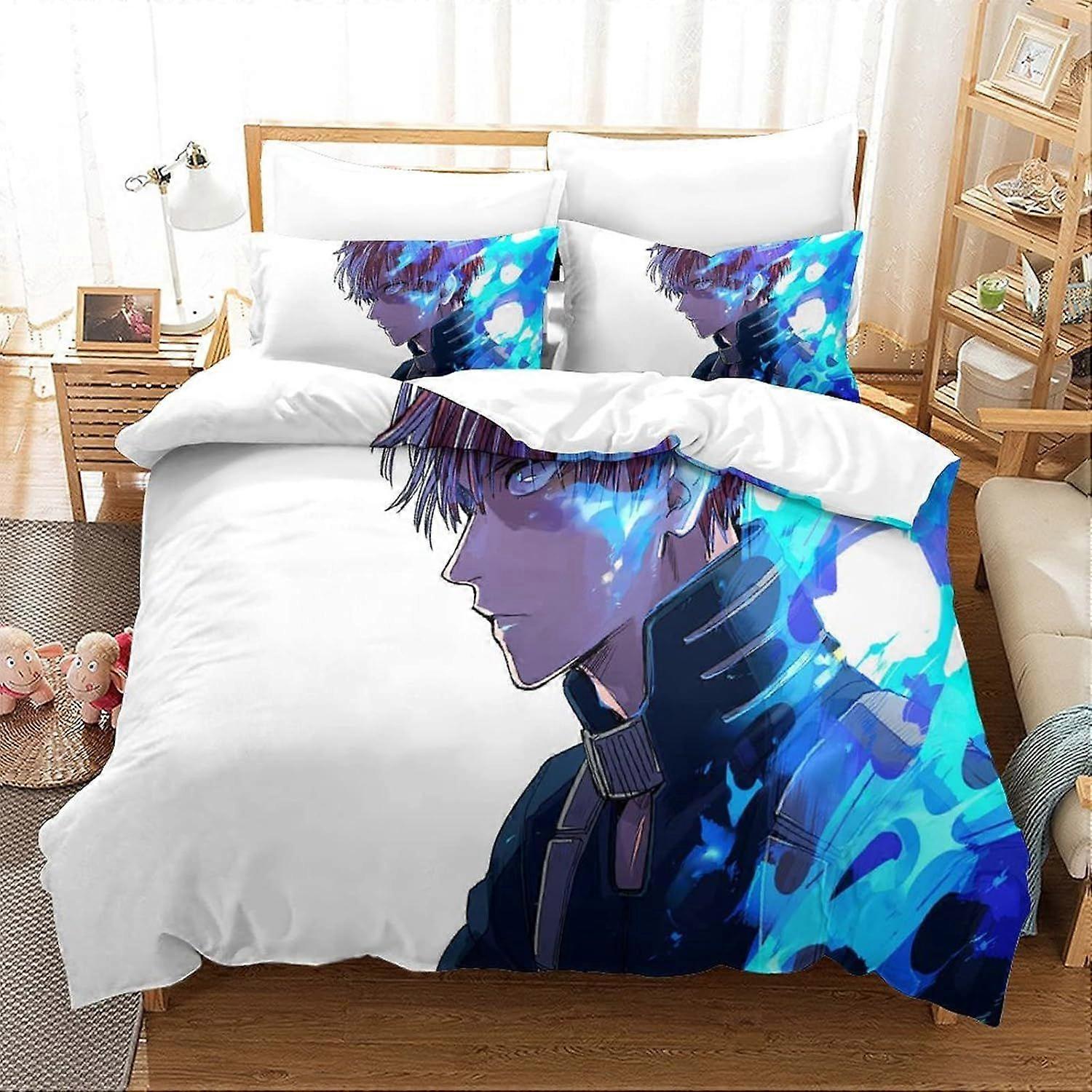 My Hero Academia Edredom Capa Set 3D Printe Cartoon Home Têxtil Menino Cama Colcha Capa Edredom, Microfibra Macia Dupla