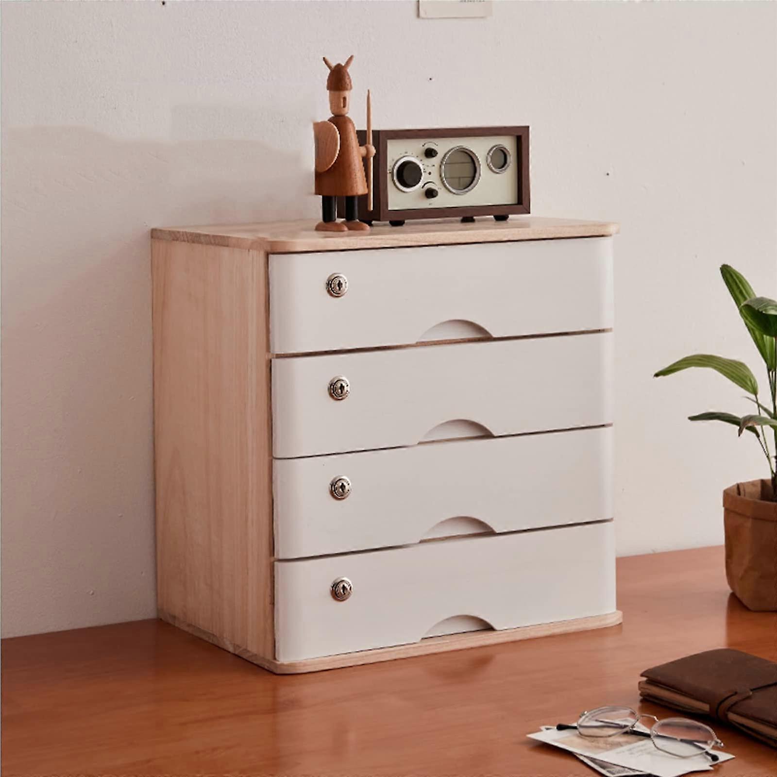 Lockable Wooden File Cabinet with Drawers for A4 Documents – Solid Wood Desk Storage for Home & Office