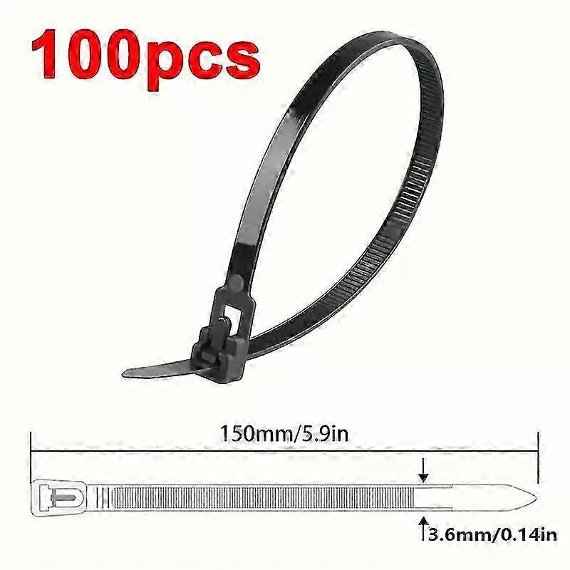 100 Reusable Cable Ties, Cable Lock Loop Nylon Ties Removable, Recyclable, Mixed Colours, Black, White
