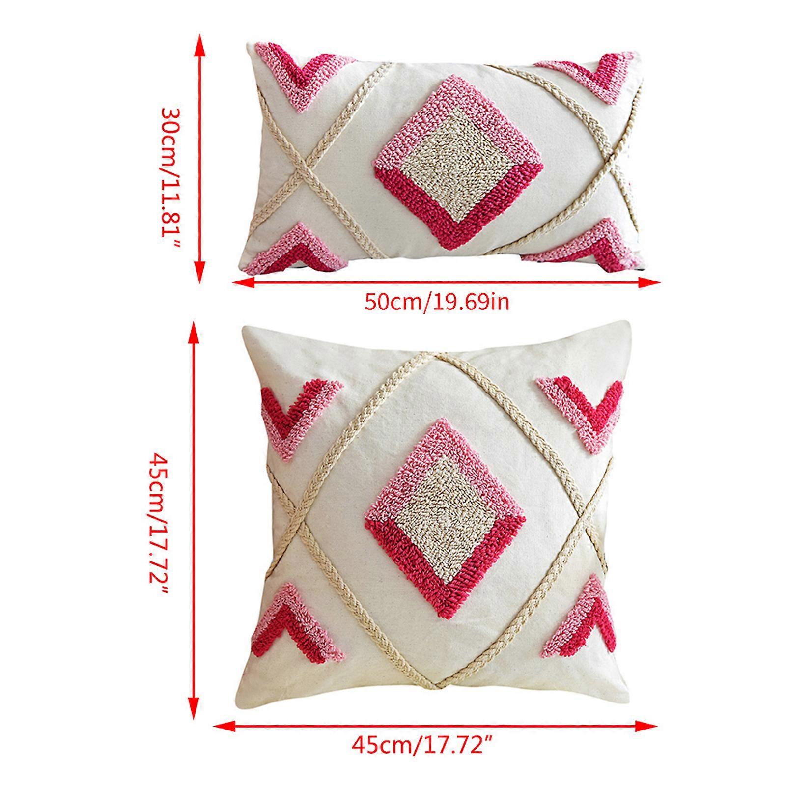 Morocco Woven Boho Throw Pillow for Case Tufted Red Diamond Decorative Cushion C  PE20175E