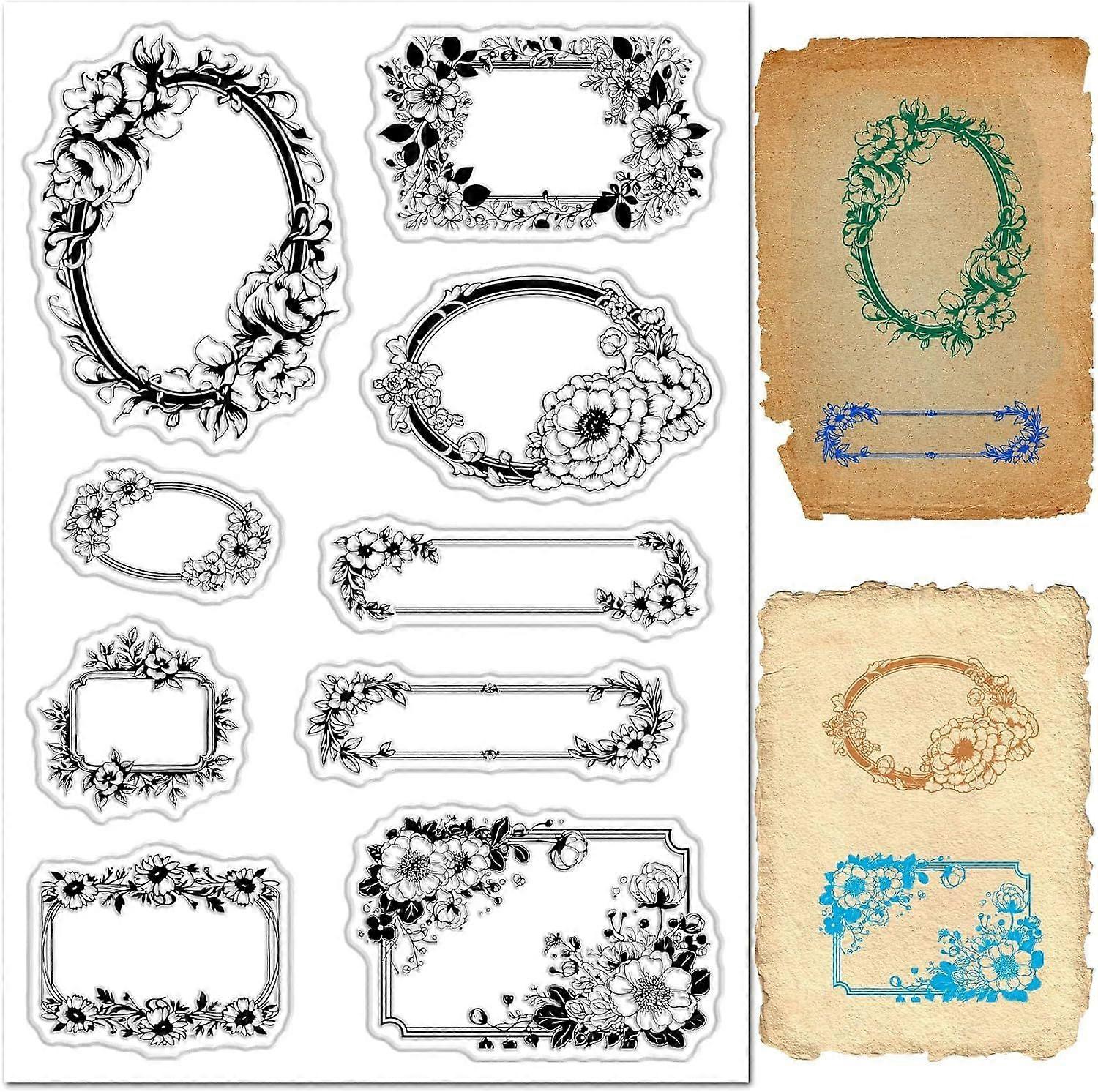 Frame Silicone Stamp Label Rubber Stamps for Card Making Transparent Reusable Flower Frames Clear Embossing Seals Sheets for Scrapbooking Journaling P