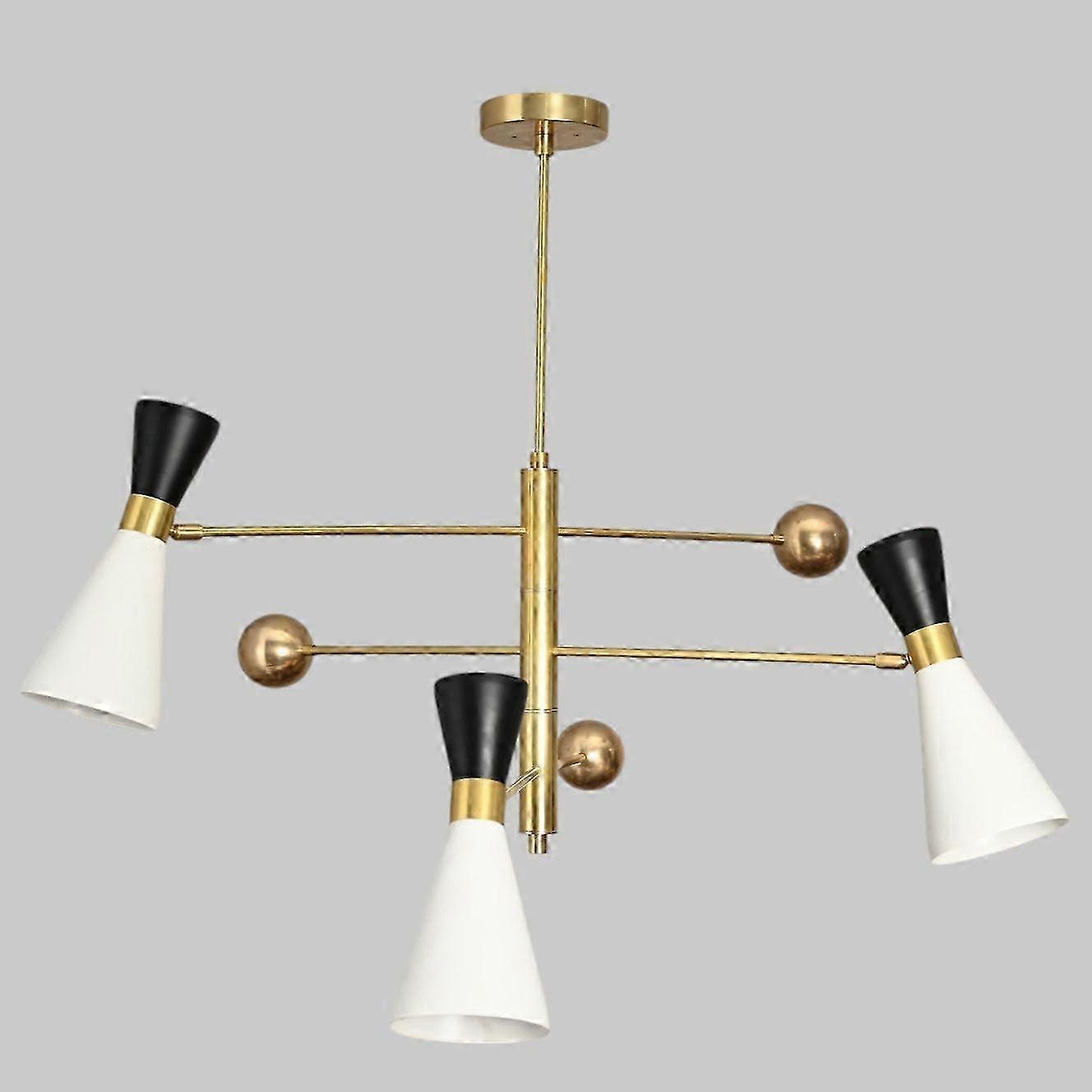 3-Shade Linear Brass Sputnik Chandelier, Sleek Vintage Style