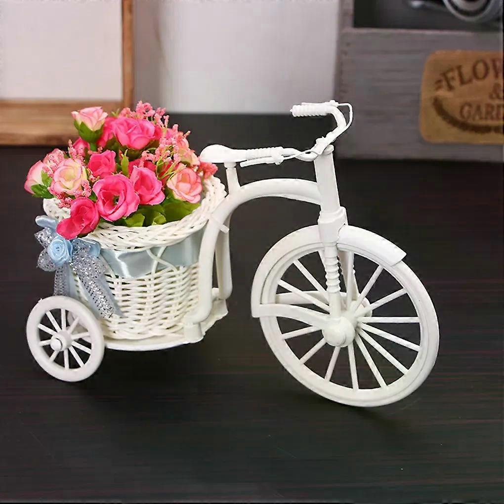 دراجة الديكور سلة زهور، تصميم جديد من دراجة ثلاثية العجلات، إناء أبيض من البلاستيك، تخزين الزهور، المنزل، حفل زفاف، DIY الديكور للزهور