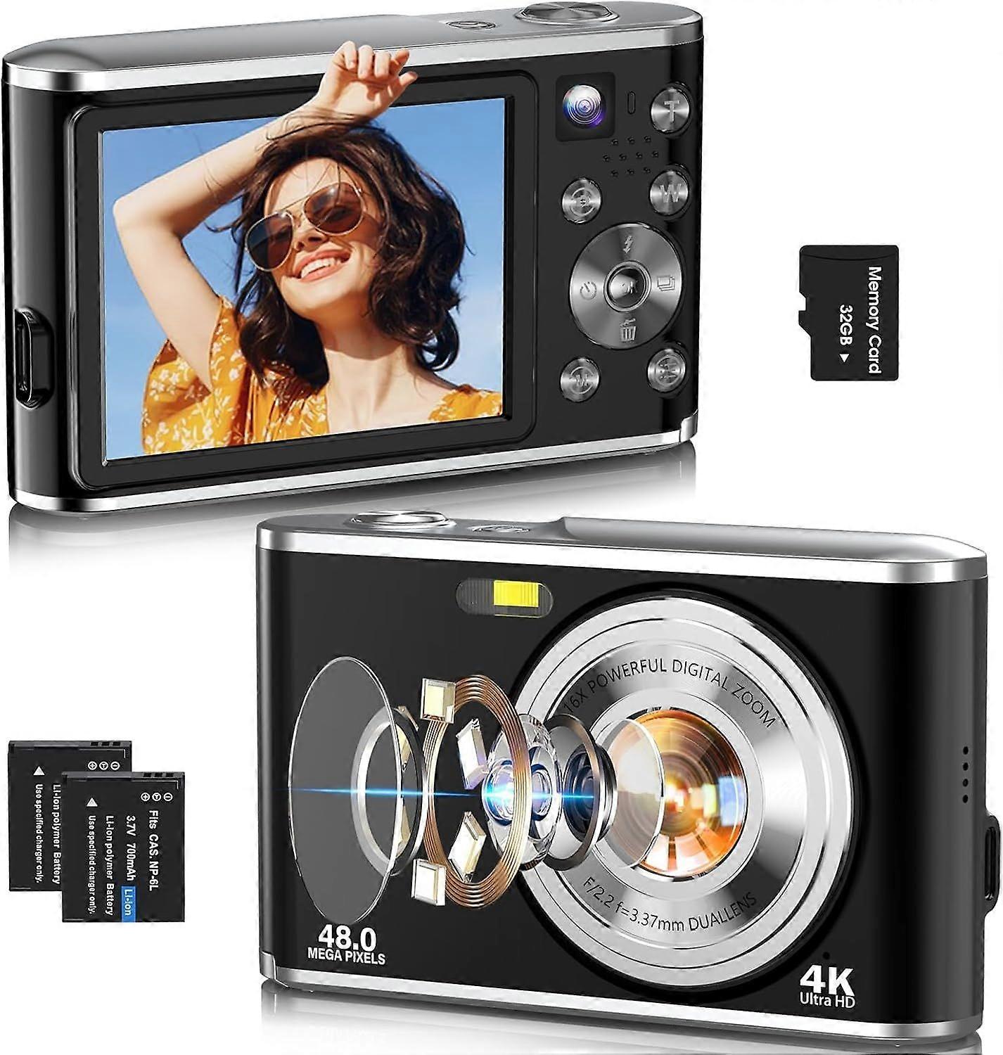 4K Digital Camera, Autofocus 48MP Vlogging Camera for Photography Compact Point and Shoot Digital