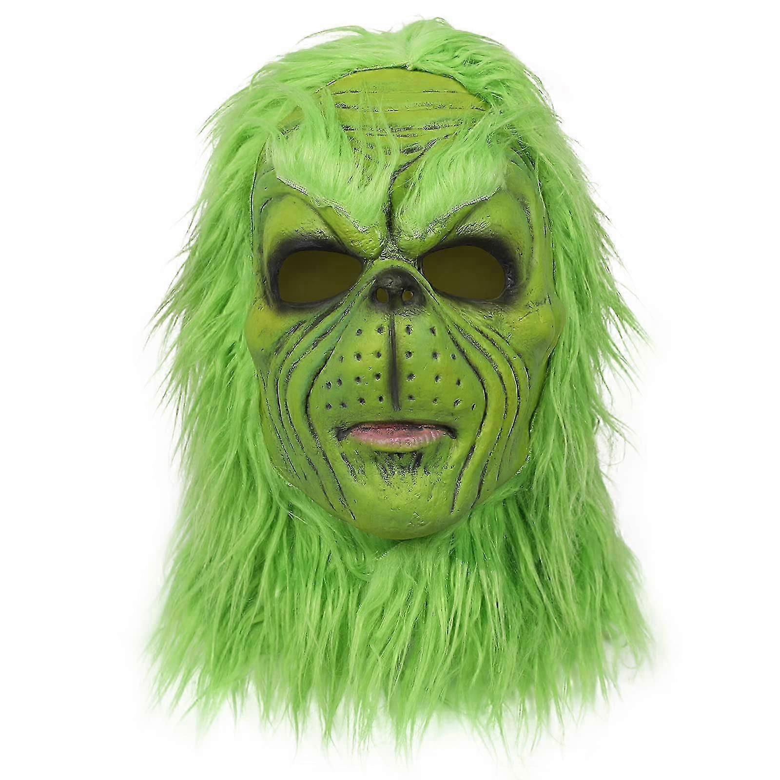 Grinch Mask Christmas Green Monster Costume with Attached Christmas Hat for Funny Xmas Cosplay Party Events and Holiday Themed Festive Activities