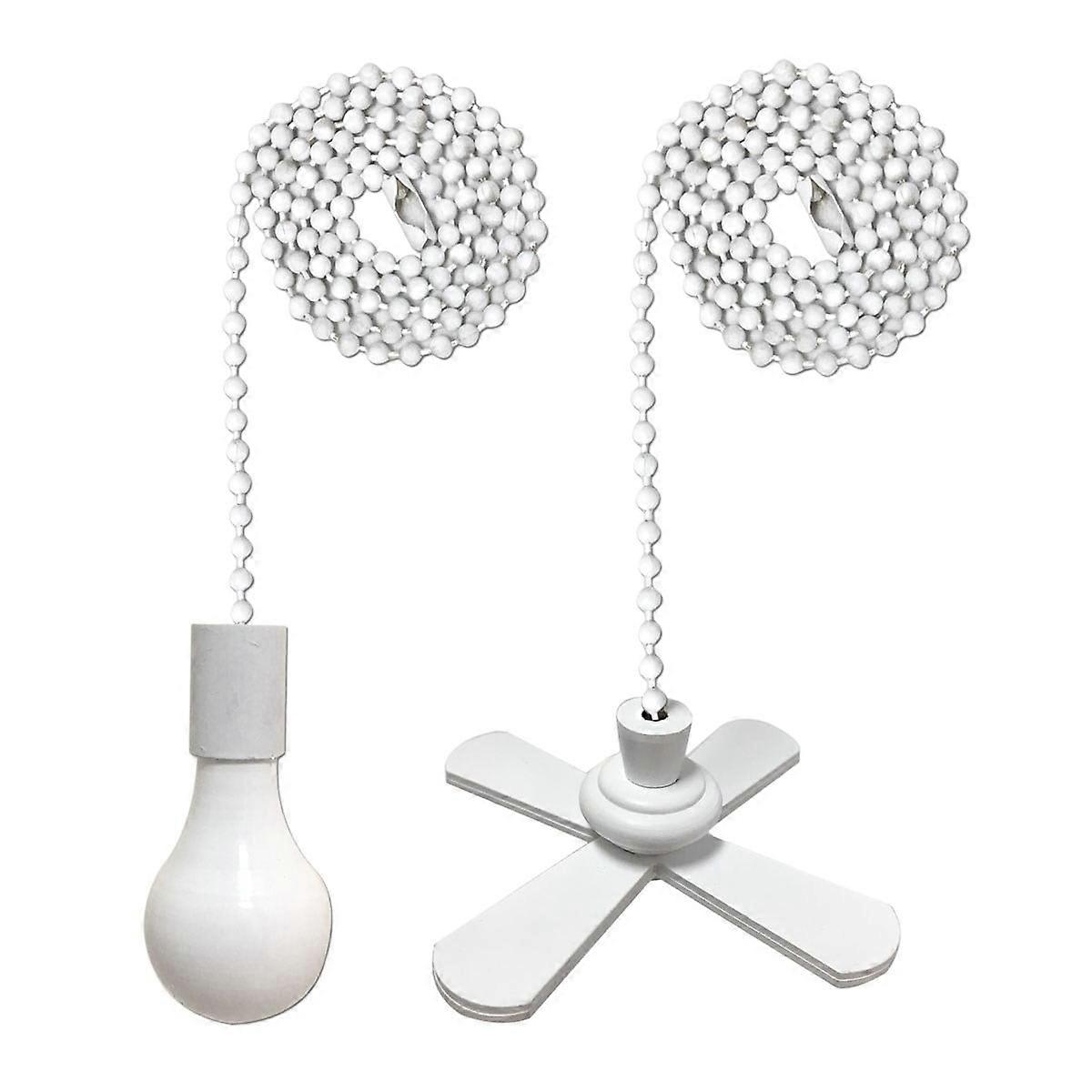 Royal Designs Fan and Light Bulb Shaped Pull Chain Set, White Finish, One Pair