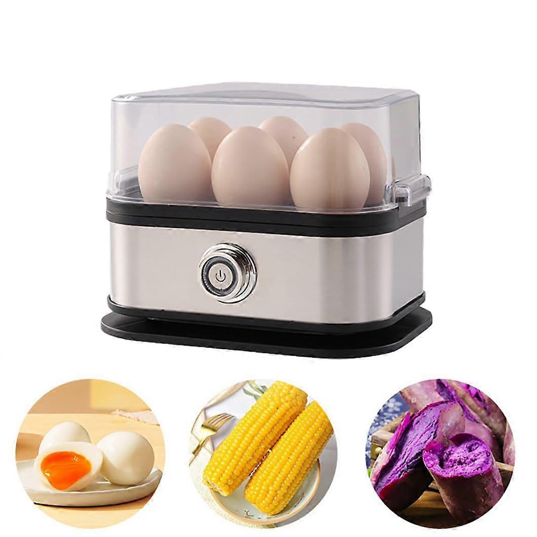 Stainless Steel 6-Egg Cooker with Lid, Multi-Function Boiled & Steamed Egg Maker