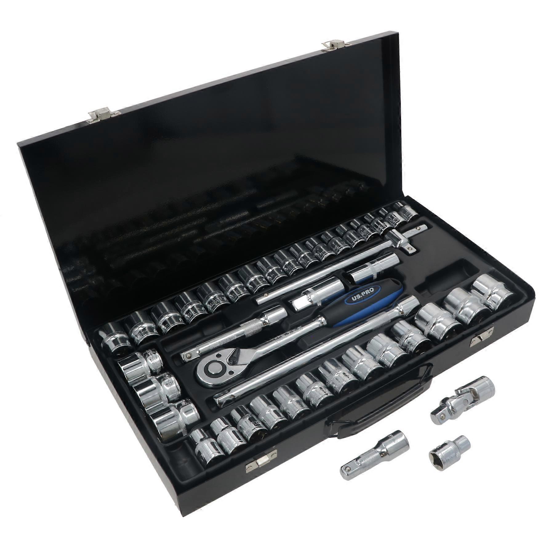 1/2" Drive Metric MM And Imperial AF SAE Shallow Extendable Socket Set 42pc