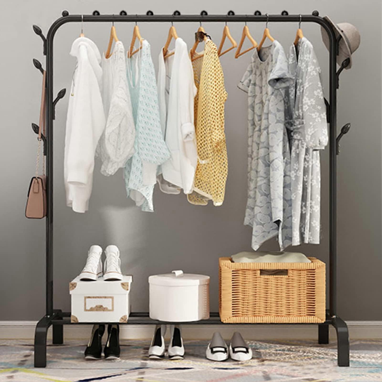 Clothing Rack with Ample Hanging Space and Bottom Shelf, Rust Resistant Freestanding Wardrobe Closet for Laundry Room, Black