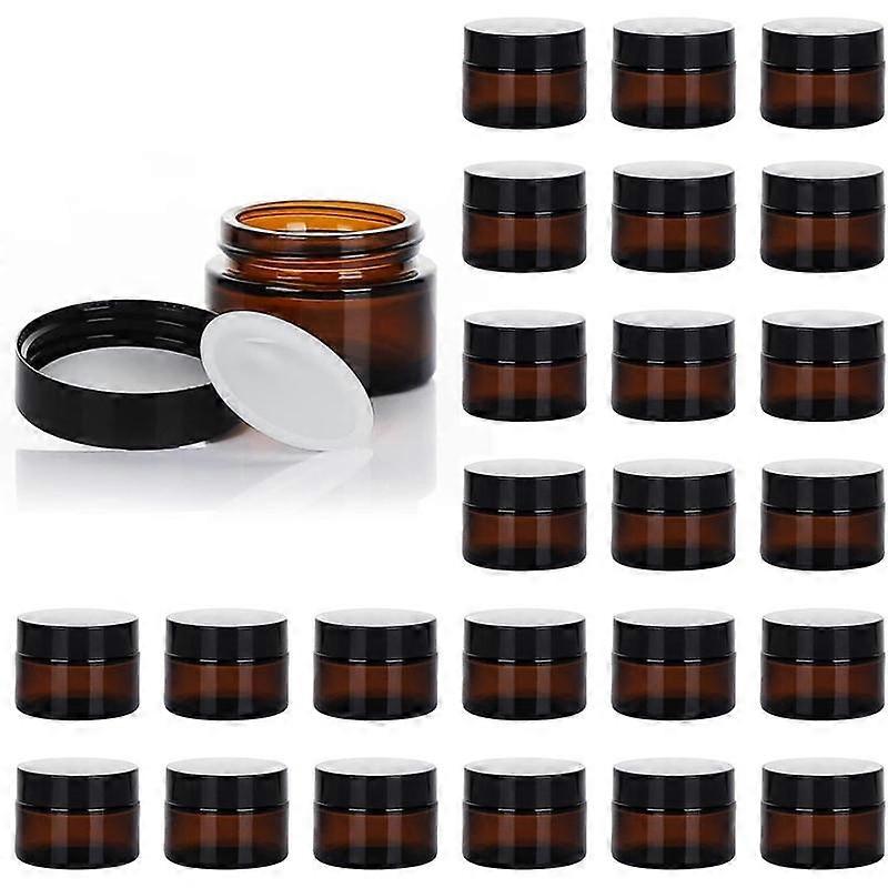 1oz Glass Jar with Lid,   25Pack  Round Containers  Glass Jars with Inner Liners and Black Lids Travel Jars for Storing Lip and  Scrub, Loti