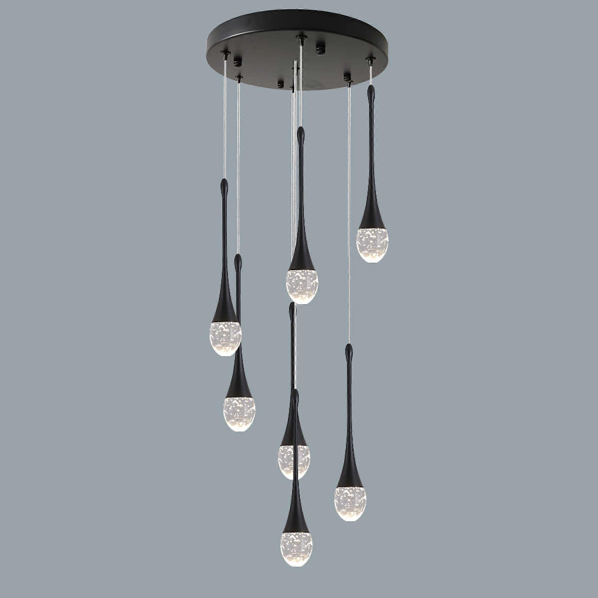 Modern Crystal Chandelier 7Lights Black Spiral LED with Remote, Dimmable Bubble Design for  Ceilings