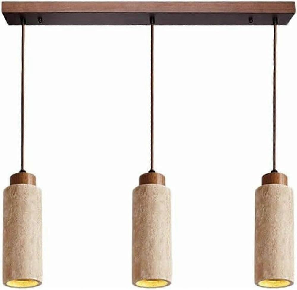 Modern Nordic Linear Pendant Light with Travertine Shades and Solid Wood for Kitchen Island
