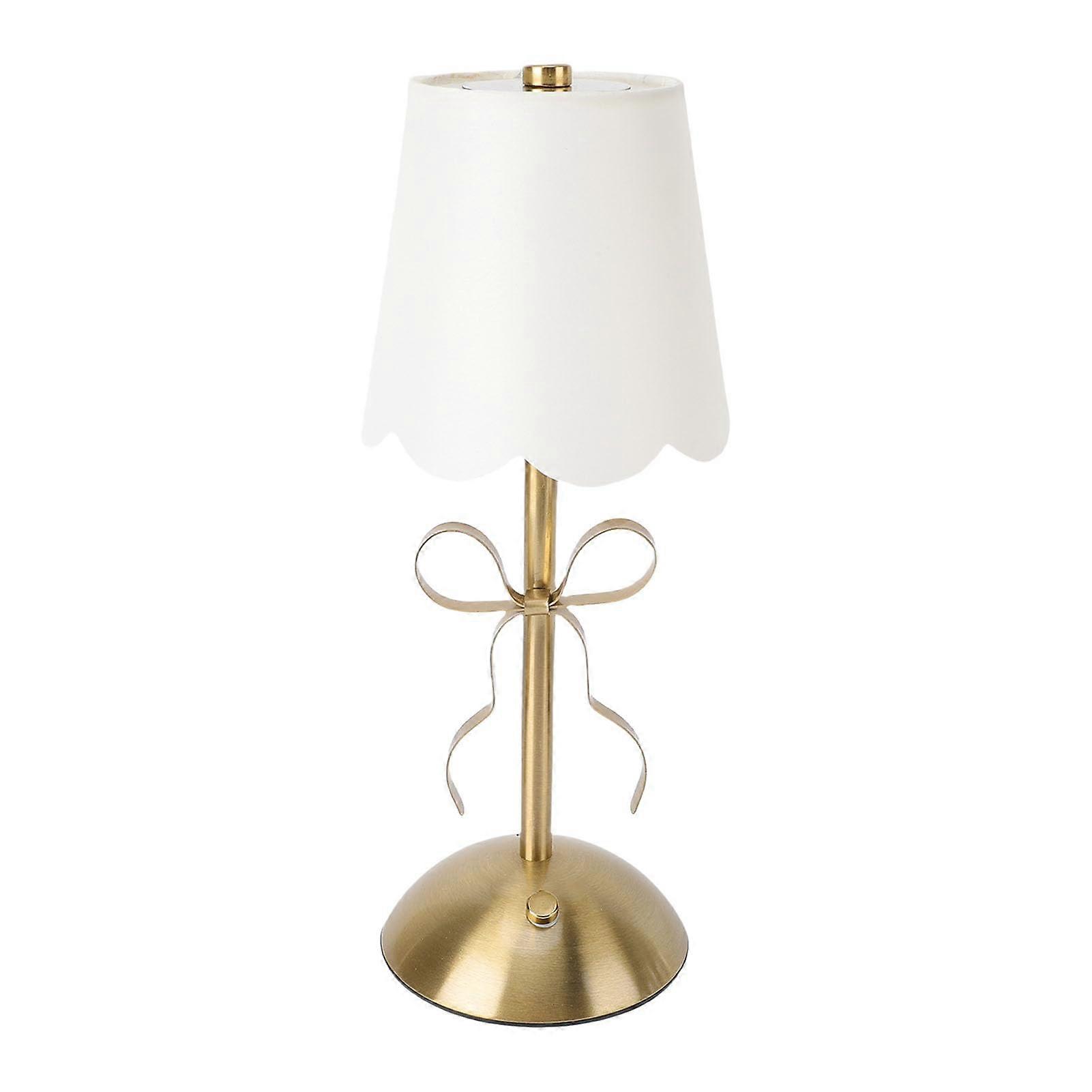 Elegant Bow Table Lamp, Dimmable Cordless Bedside Light with Fabric Shade, Rechargeable Nightstand Lamp for Bedroom