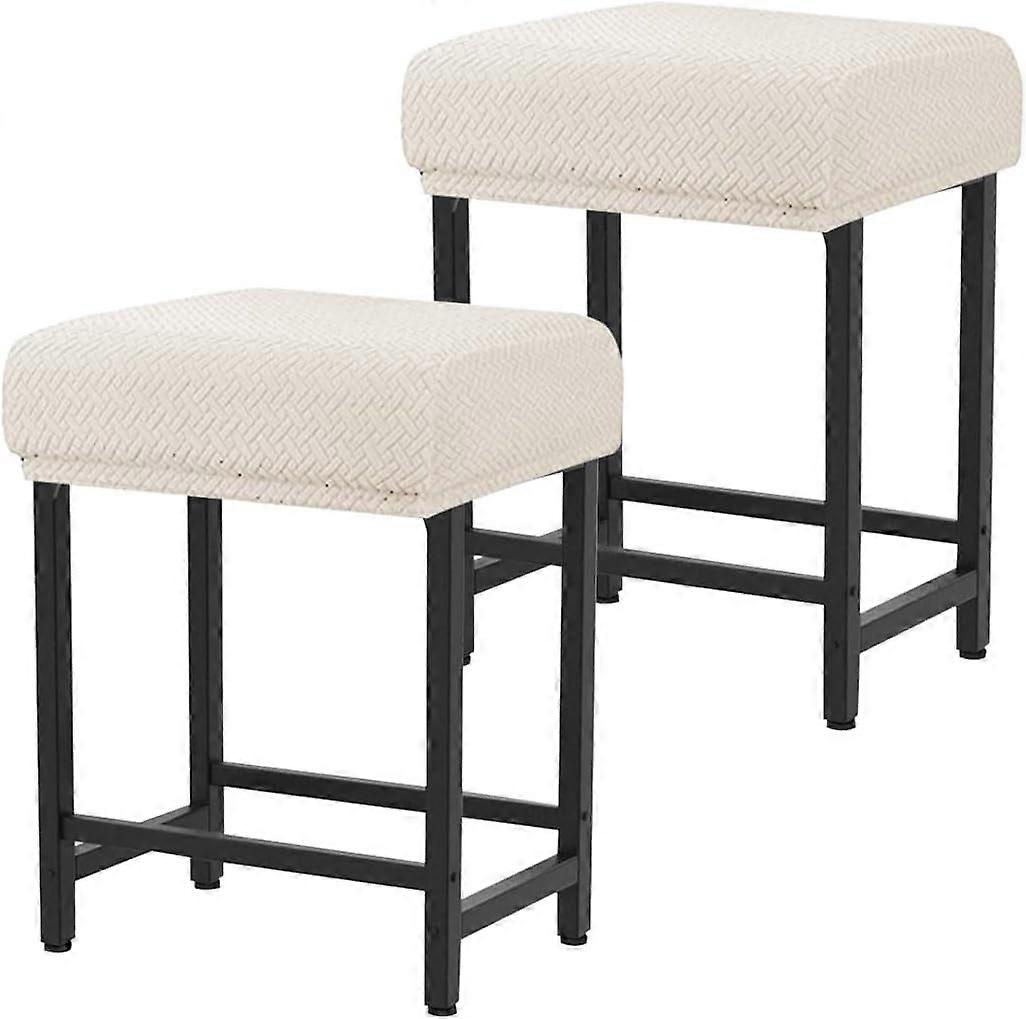 Rectangle Stretch Counter Height Barstool Slipcovers Rectangular Vanity Stool Cover Kitchen Counter Saddle Seat Cover 2PC Beige