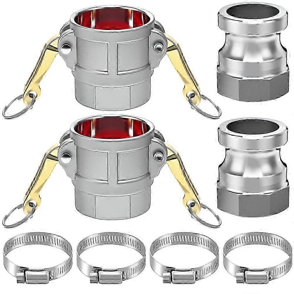 Kit de conexões Camlock de alumínio de 2 polegadas com encaixe tipo A e D para mangueiras, adaptador macho Camlock de 2 polegadas, abraçadeiras de mangueira de engate rápido.