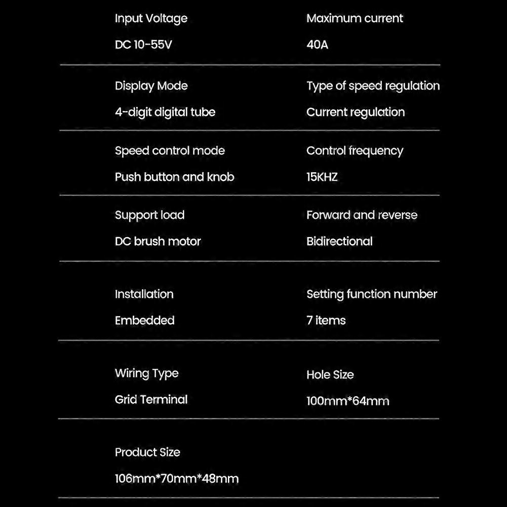 DC10-55V 40A Motor Speed Controller Digital Display Speed Adjustable PWM Forward to Reverse Rotation Tachometer