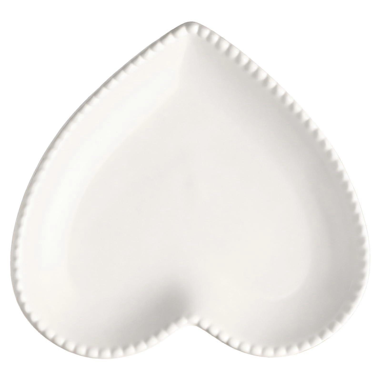 White Ceramic Heart Plate with Elegant Dotted Edge for Desserts and Snacks Serving