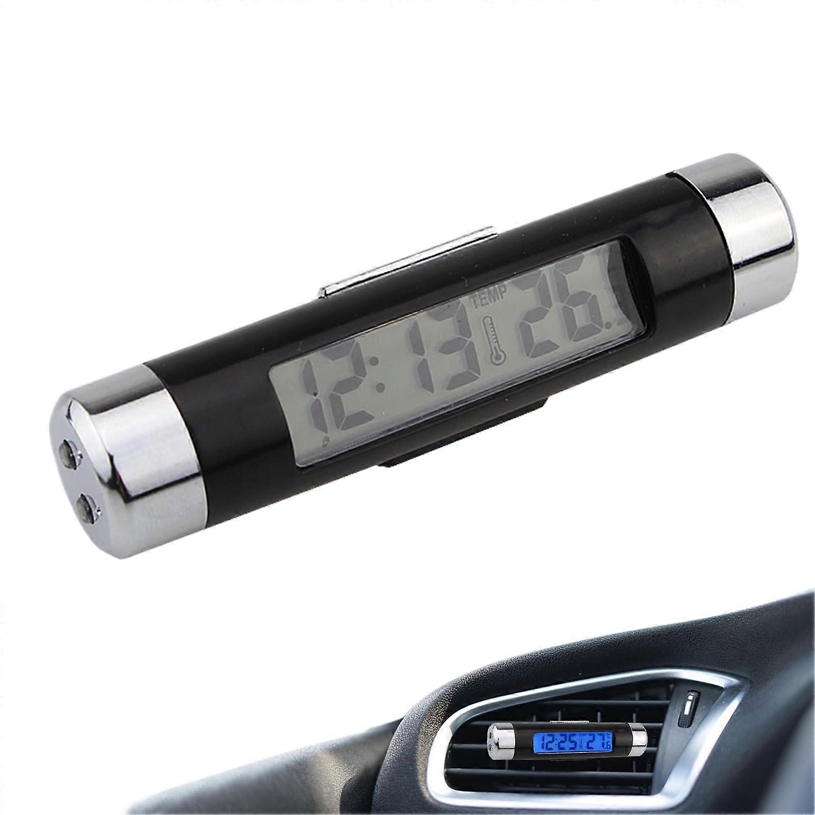 Car Digital Clock with Temperature Display, 2 in 1 LED Dashboard and Vent Mount, Blue Backlight