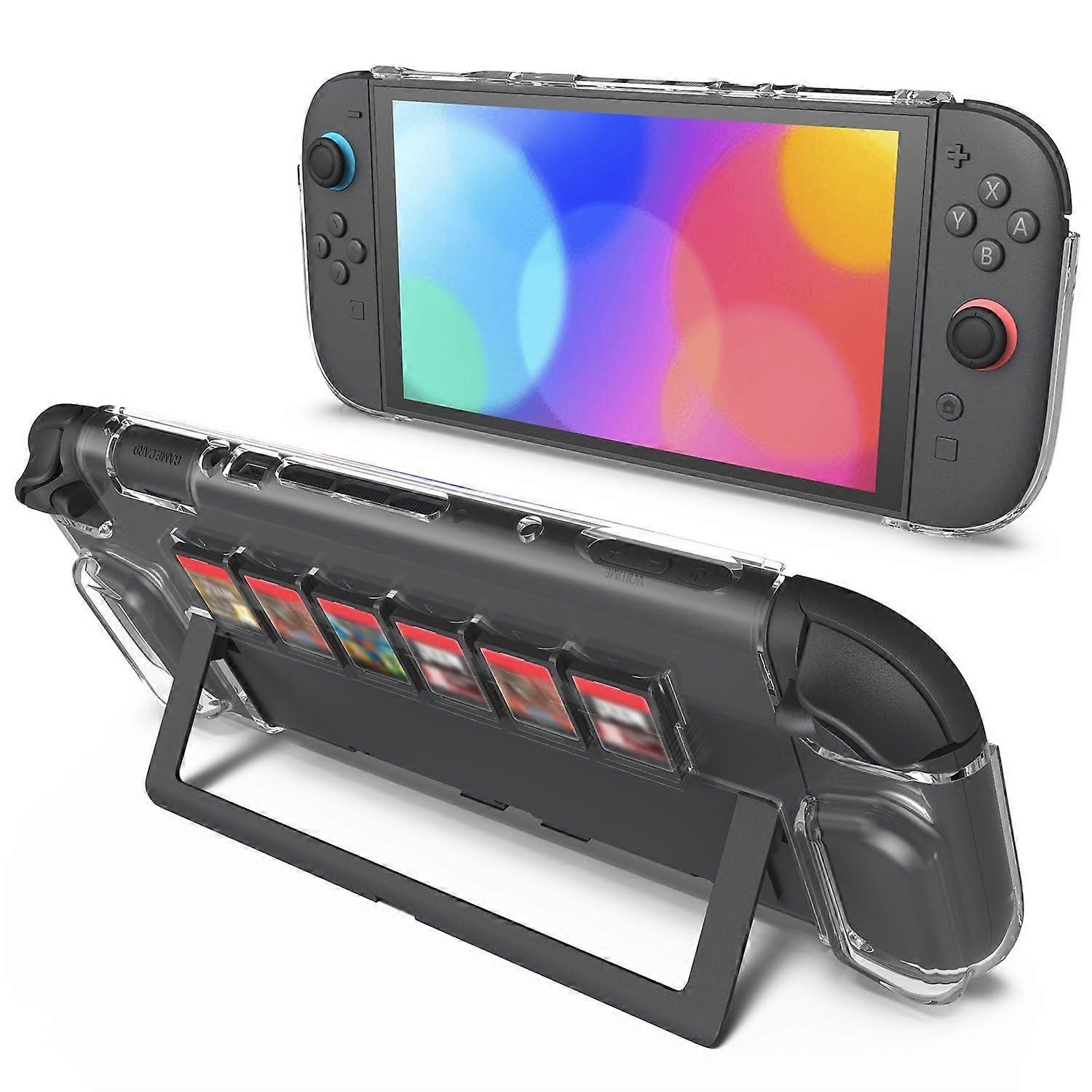 Dockable Protective Case with 6 Game Card Slots, Clear Shockproof Ergonomic Grip for Nintendo Switch 2