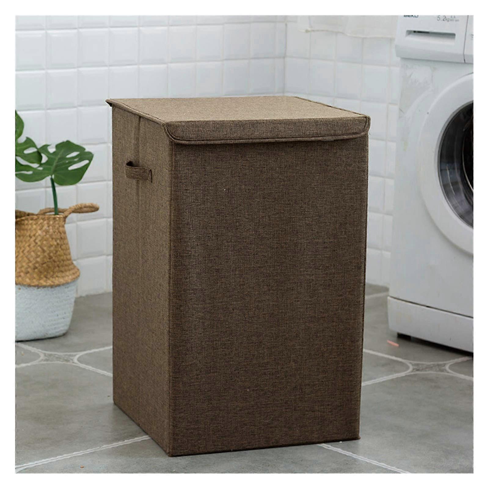 Large Capacity Laundry Basket with Lid, Foldable Cotton Linen Storage Bin with Double Handles
