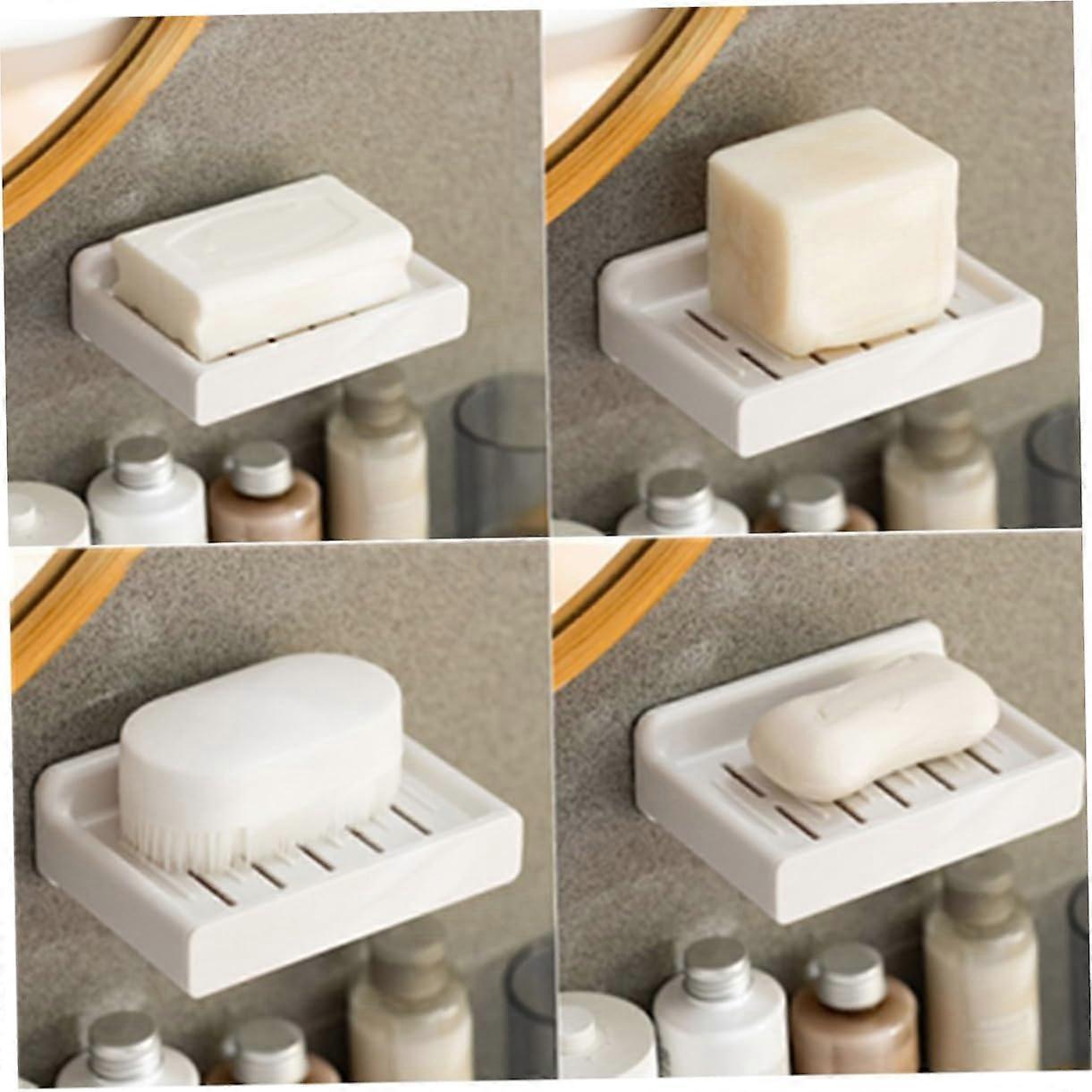 Wall Mounted Soap Dish with Drain, Adhesive Bathroom Holder for Shower or Kitchen, Easy Install